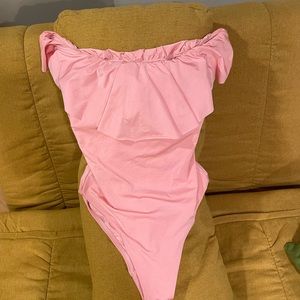 Ballet Pink Off Shoulder One Piece Bathing Suit